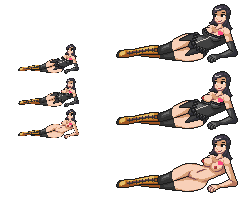 1girls black_hair boots breasts corset female_focus female_only gloves laying_down lingerie long_boots long_gloves maya_amano medium_breasts medium_hair megami_tensei megami_tensei_persona multiple_images nipples persona persona_2 persona_2_eternal_punishment persona_2_innocent_sin pixel_art png practically_nude smiling solo_female stockings transparent_background