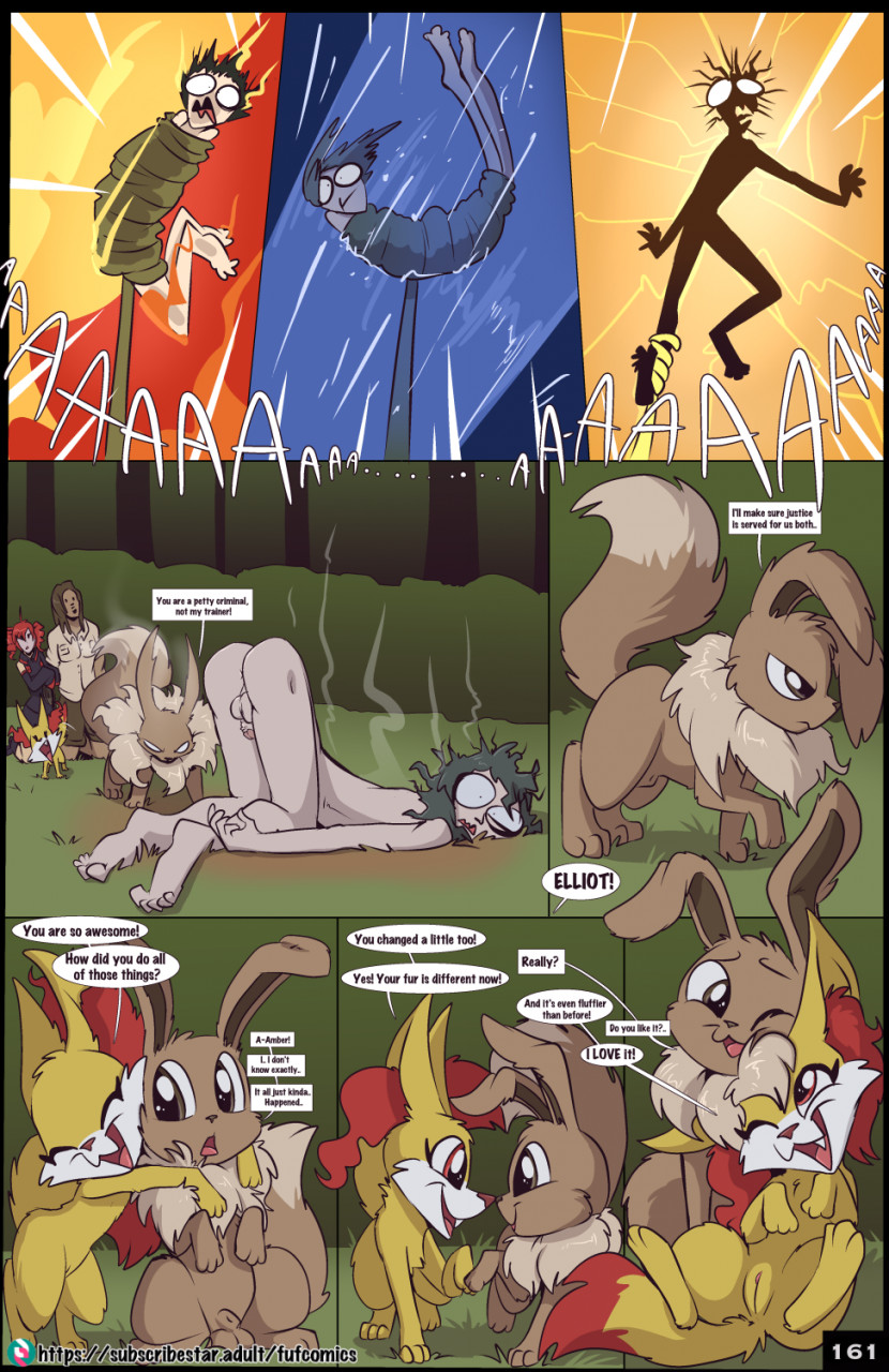 2022 amber_(fuf) angry animal_genitalia ass ass_up balls brown_body brown_fur clothed clothing comic digital_media_(artwork) eevee elliot_(fuf) english_text female fennekin flaccid fuf fur genitals hi_res human male mammal nintendo nude page_161 penis pokémon_(species) pokemon pokemon_(species) pussy sheath subscribestar_username text video_games yellow_body yellow_fur