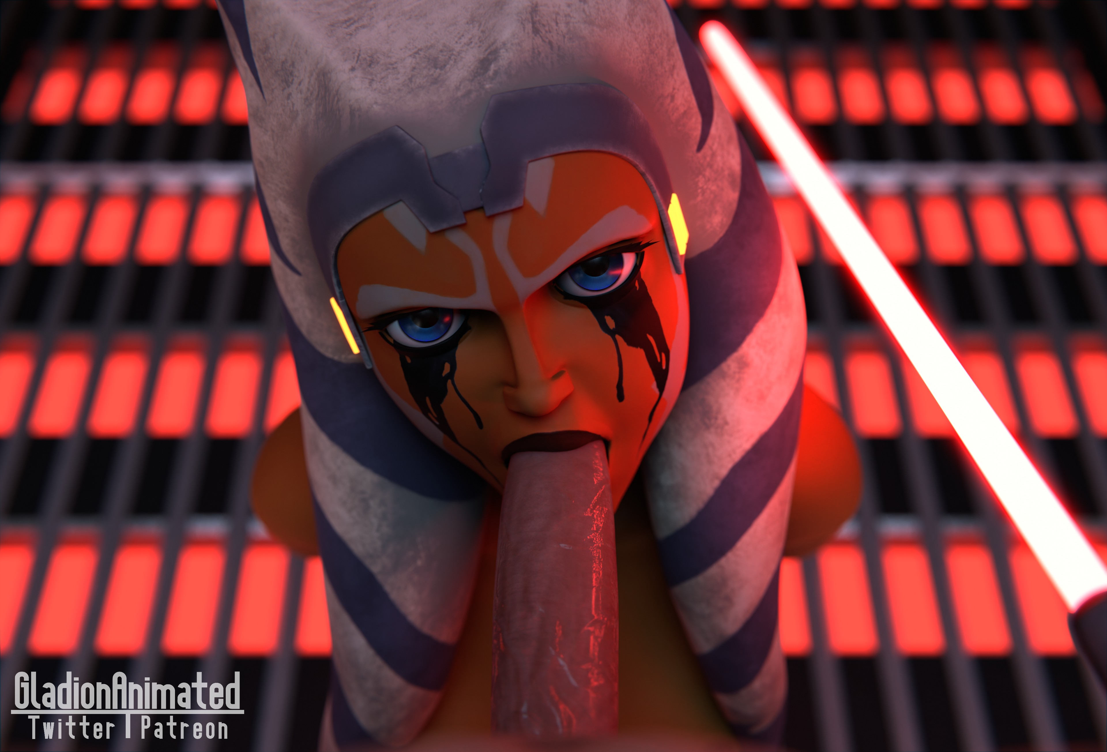 1boy, 1girls, 3d, 3d (artwork), after deepthroat, ahsoka tano, airress3d (3d-modeller), alien, alien girl, angry, angry face, athletic, athletic female, big penis, blender, blender (software), blowjob, blue eyes, breasts, clone wars, deepthroat mark, eye contact, fellatio, female, fit, fit female, forced, gag, gagging, gladionanimated, human, human penetrating, lekku, light skin, light-skinned male, lightsaber, looking at viewer, male, mascara, mascara tears, montrals, oral, oral rape, oral sex, orange body, orange skin, penis, petite, pov, rape, red lightsaber, running mascara, runny makeup, smeared makeup, star wars, sucking, the clone wars: season seven, togruta