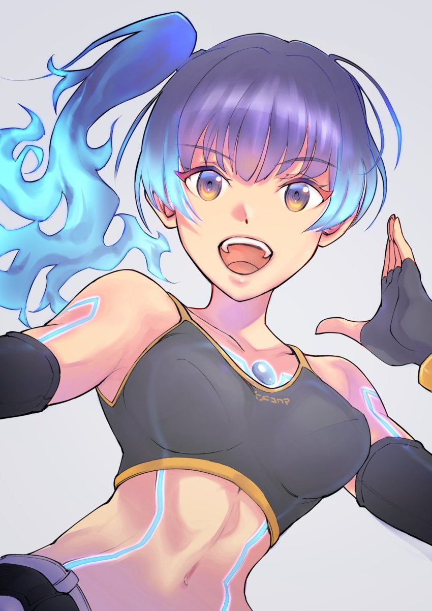 blue hair, breasts, dark skin, dark-skinned female, female, fit, fit female, perky breasts, sena (xenoblade), sports bra, tan skin, tan-skinned female, tomboy, xenoblade (series), xenoblade chronicles 3