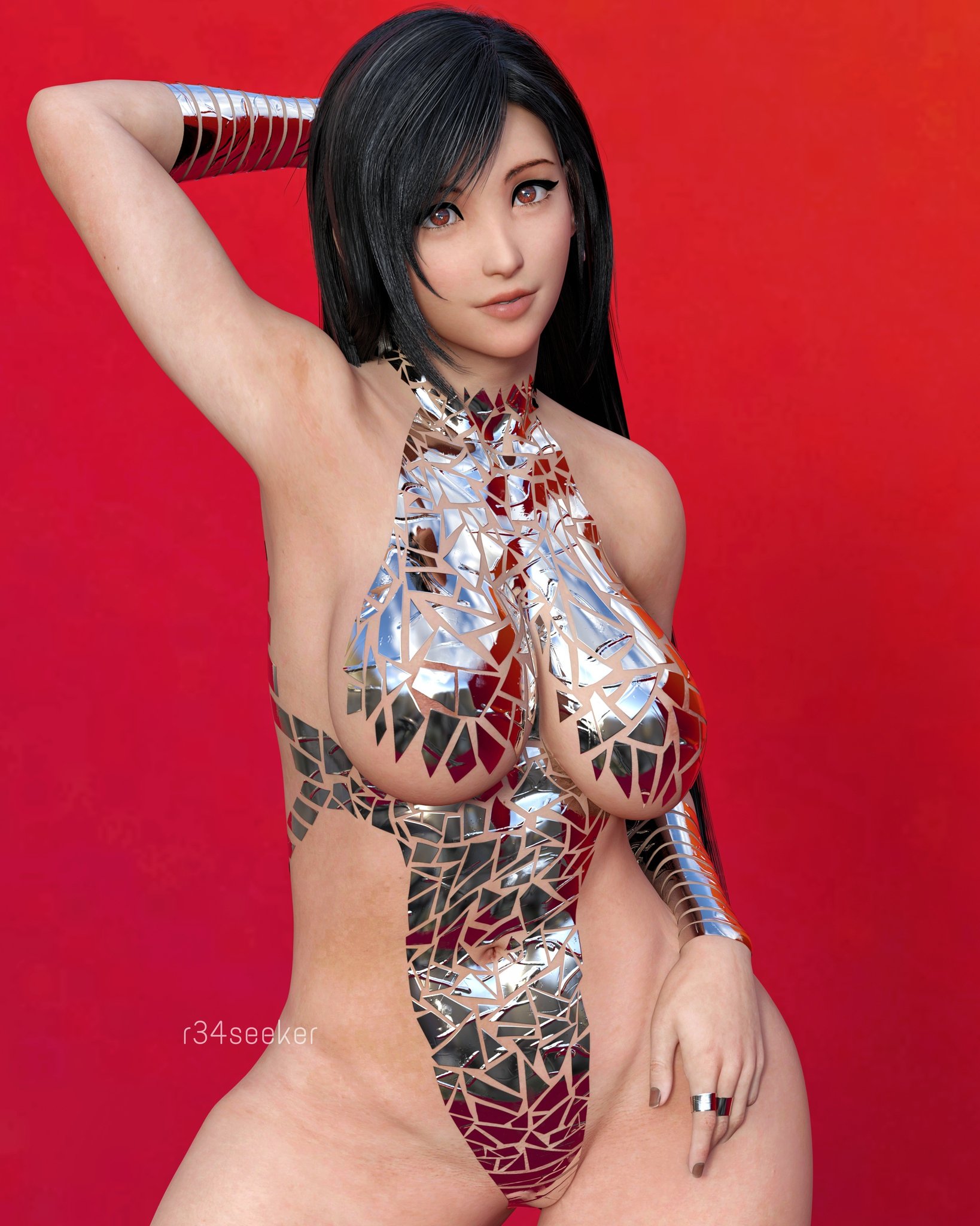 1girls, 3d, armpits, black hair, black tape project, female, female focus, female only, final fantasy, final fantasy vii, final fantasy vii remake, r34seeker, red eyes, solo, solo female, tagme, tifa lockhart