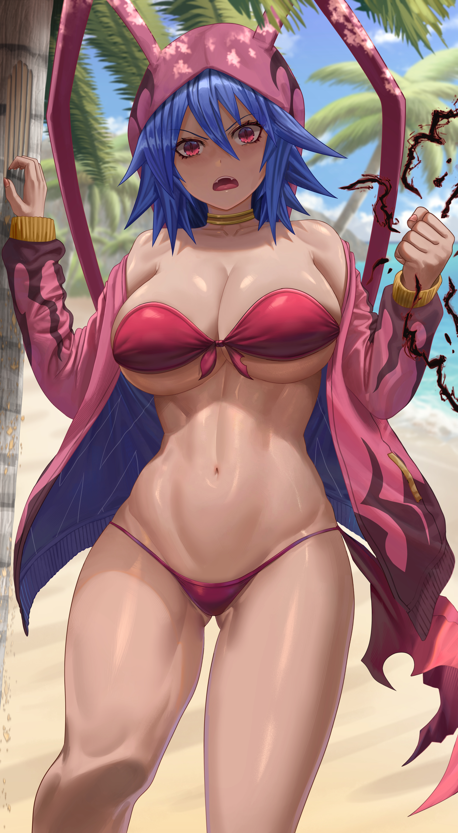 1girls, 2022, abs, beach, belly button, bikini, blue hair, breasts, demon, demon girl, disgaea, disgaea d2, female, female only, genderswap, genderswap (mtf), hi res, hips, laharl, laharl-chan, large breasts, long hair, nippon ichi software, outdoors, red bikini, red eyes, rule 63, silvertsuki, slim waist, thick thighs, thighs, wide hips