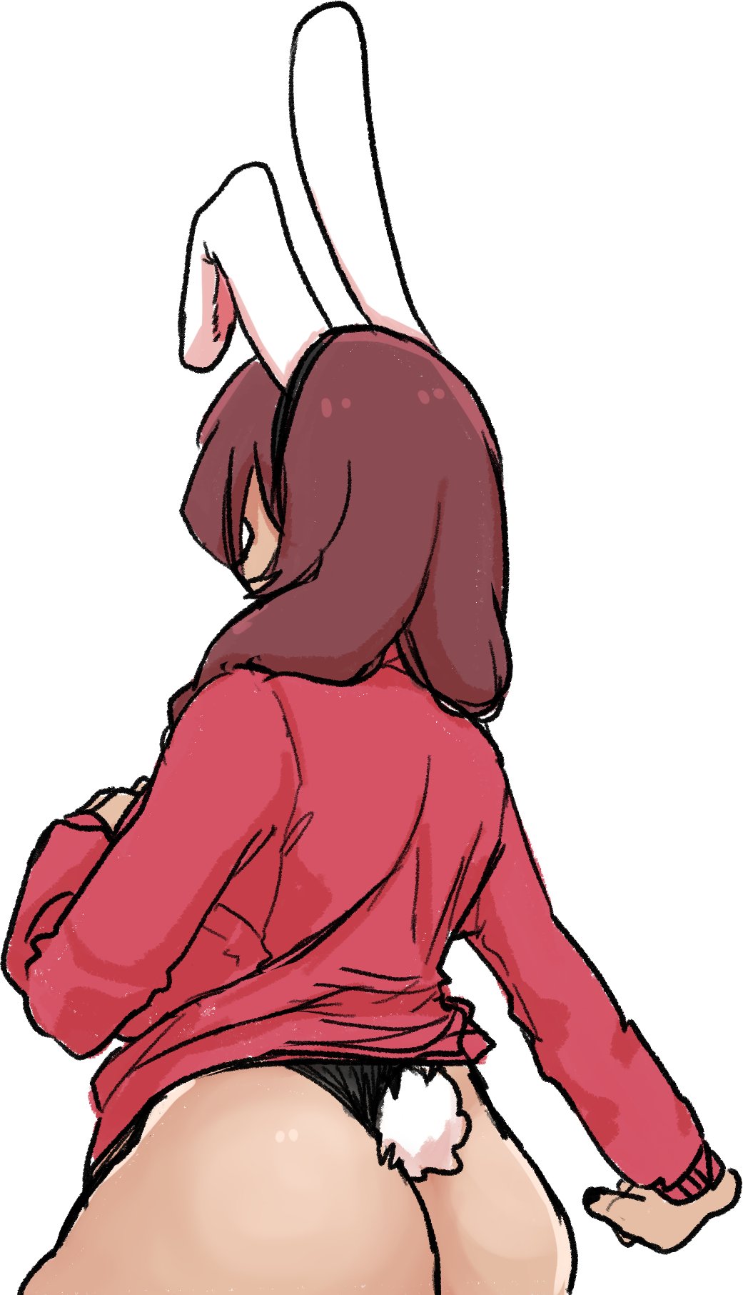 big_ass brown_hair bunny_ear bunnysuit facing_away female madotsuki panties solo spacemelon sweat twin_braids yume_nikki