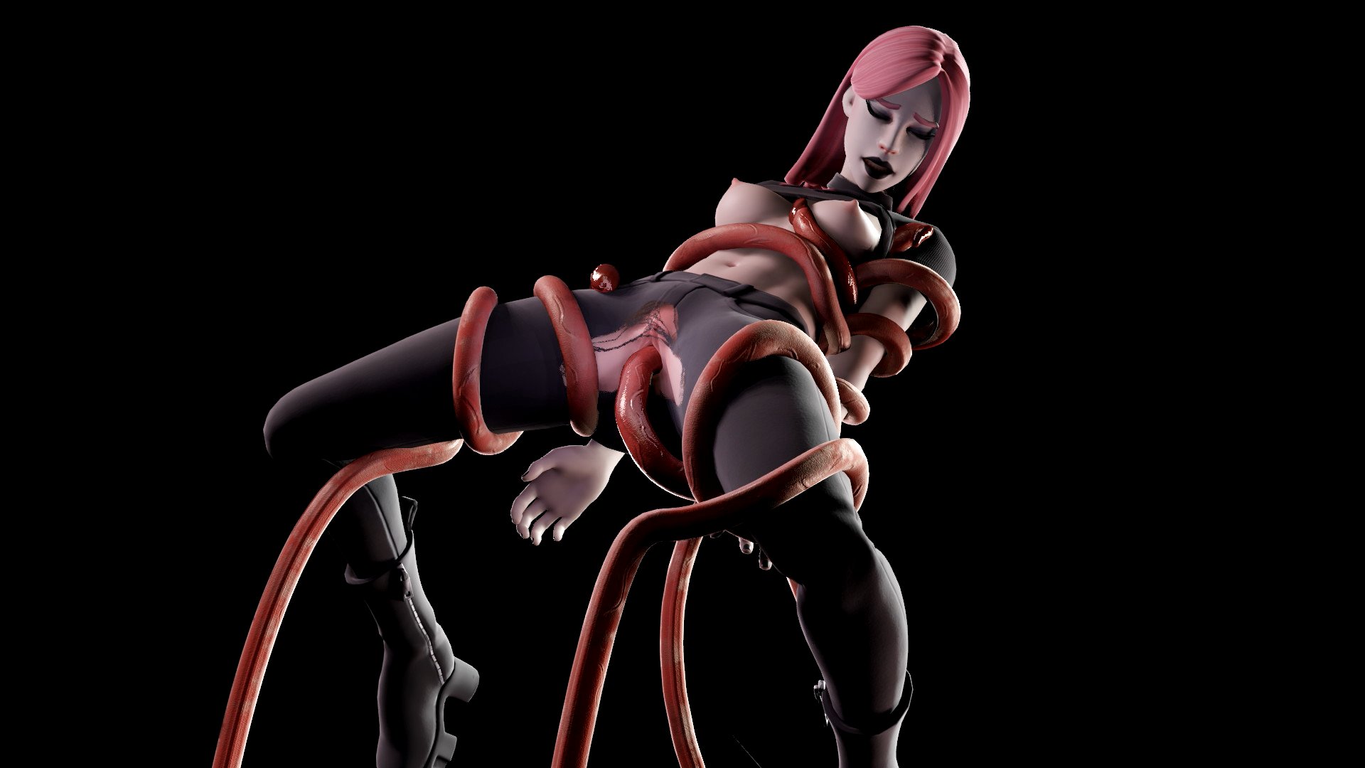 bondage, breasts, female, fortnite, fortnite: battle royale, haze (fortnite), lifted shirt, monster, muyuma, pale skin, pink hair, pussy, rape, sex, tentacle, tentacle rape, tentacle sex, tied up, torn clothes, torn clothing, vaginal penetration