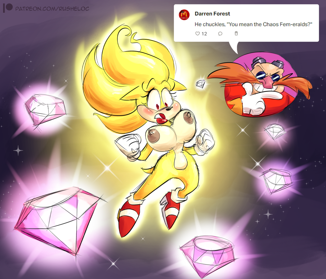 2022 anthro ass_expansion big_breasts breast_expansion breasts clothing crystal dr._eggman eulipotyphlan exposed_torso female feminization footwear gender_transformation genderswap genderswap_(mtf) handwear hedgehog human lipstick makeup male mammal mtf_crossgender mtf_transformation rule_63 rusheloc sega shoes smile sonic_(series) sonic_the_hedgehog sonique_the_hedgehog super_sonic super_sonique surprise topless transformation