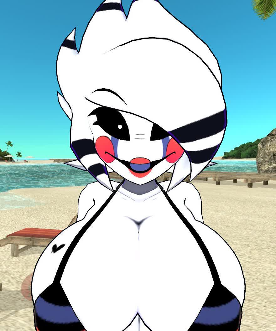 1girls, 3d, 3d (artwork), animatronic, beach, bikini, breasts, cally3d, cleavage, cryptiacurves, fazclaire's nightclub, female, female only, five nights at freddy's, five nights at freddy's 2, fnaf, fredina's nightclub, lifeguard, looking at viewer, marie (cally3d), marie (cryptia), marionette (fnaf), open mouth, puppet (cally3d), puppet (fnaf), robot, robot girl, scottgames, smile, smiling at viewer, solo, solo female, white pupils