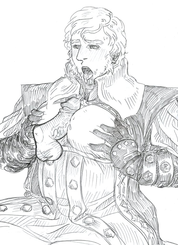 2boys alfred_(bloodborne) bloodborne blush clothed cock_hungry cum_hungry cum_in_mouth disembodied_penis erection fellatio fromsoftware gay hamfoot1 male male_only monochrome mostly_offscreen_character open_mouth open_shirt oral oral_sex paizuri_fellatio pec_grasp pec_squeeze pecjob pecs pectoral_grab penis retracted_foreskin saliva_trail sideburns sitting solo_focus sweatdrop tongue_out uncensored white_background yaoi