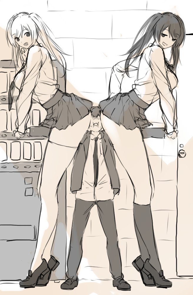 2girls, ass, ass on face, ass sandwich, between ass, big ass, female, fetish, giantess, honey lounge, male, size difference