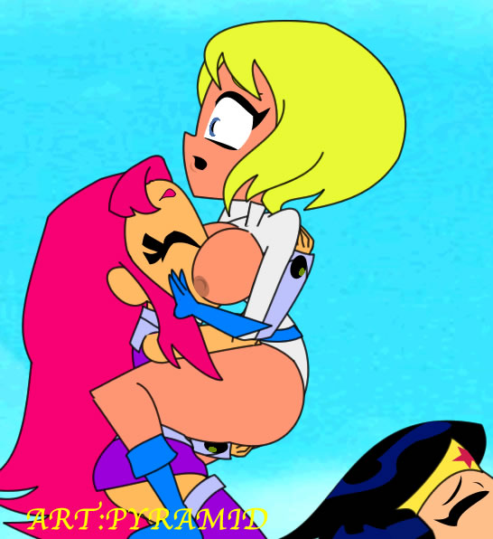 3girls, ass, ass grab, big ass, breast sucking, breasts, carrying, closed eyes, dc, dc comics, diana prince, female, green eyes, hand on breast, hands on ass, huge breasts, multiple females, multiple girls, oral, power girl, pyramid (artist), starfire, superman (series), teen titans go, teen titans go to the movies, wonder woman, wonder woman (series), yuri