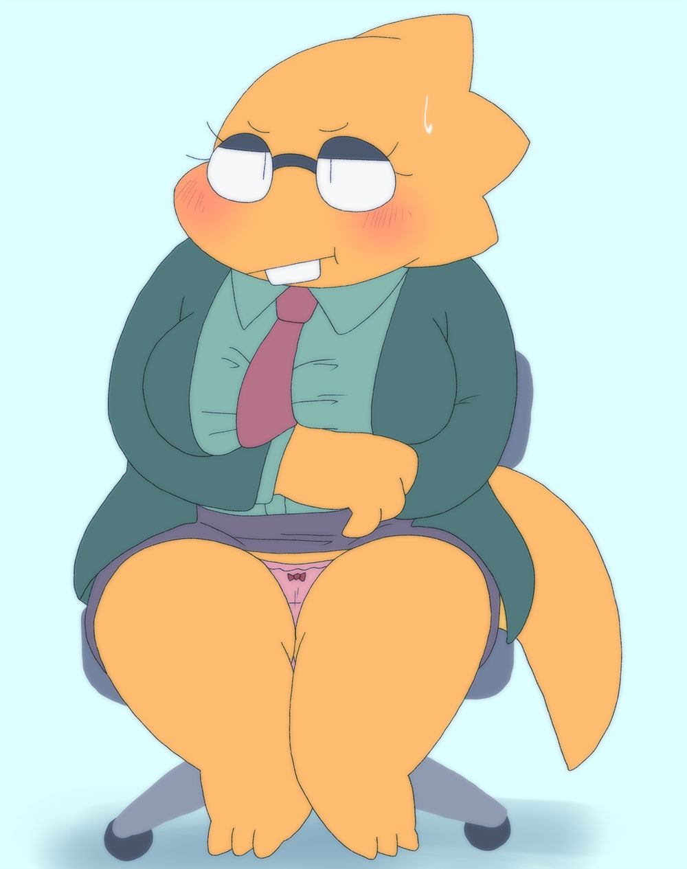 1girls 2d alphys aruput aruput_ut big_breasts blush breasts chubby female female_only glasses humanoid lizard_girl lizard_humanoid panties solo tagme unaware undertale undertale_(series) upskirt