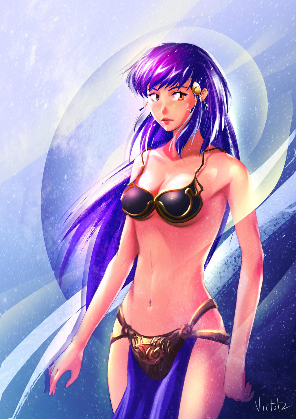 alien alien_girl alien_humanoid alien_look_like_human amber_eyes ayeka_masaki_jurai big_ass breasts cleavage crossover crossover_cosplay female female_only harem_girl harem_outfit large_breasts loincloth long_hair medium_breasts perky_breasts princess purple_hair slave slave_bikini slave_collar slave_leia_(cosplay) slave_outfit slavegirl star_wars tenchi_muyo! tiara very_long_hair victortienyu voluptuous