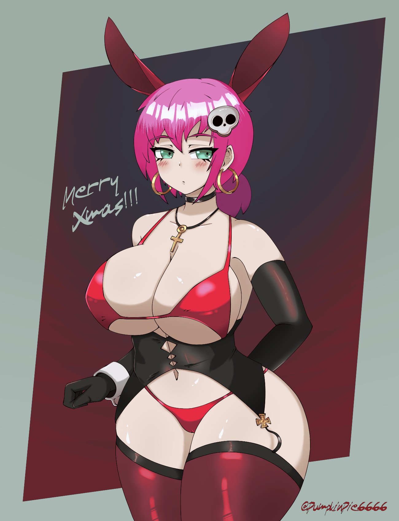 ass, big ass, big breasts, brawl stars, breasts, christmas outfit, female, penny (brawl stars), pink hair, pumpkinpie6666