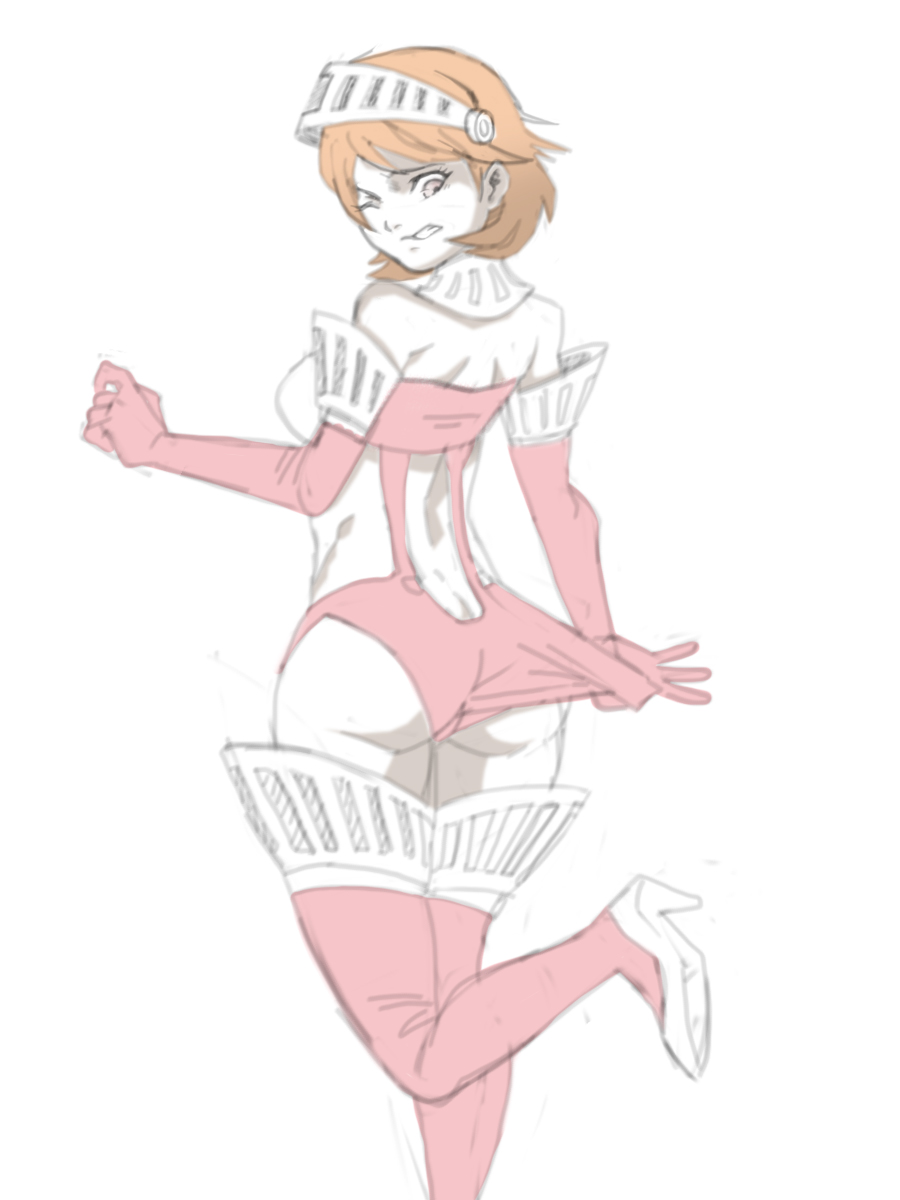 1girls ass atlus big_ass bikini_armor embarrassed female female_only grubberpix high-cut_armor light-skinned_female persona persona_3 rear_view sketch wedgie yukari_takeba