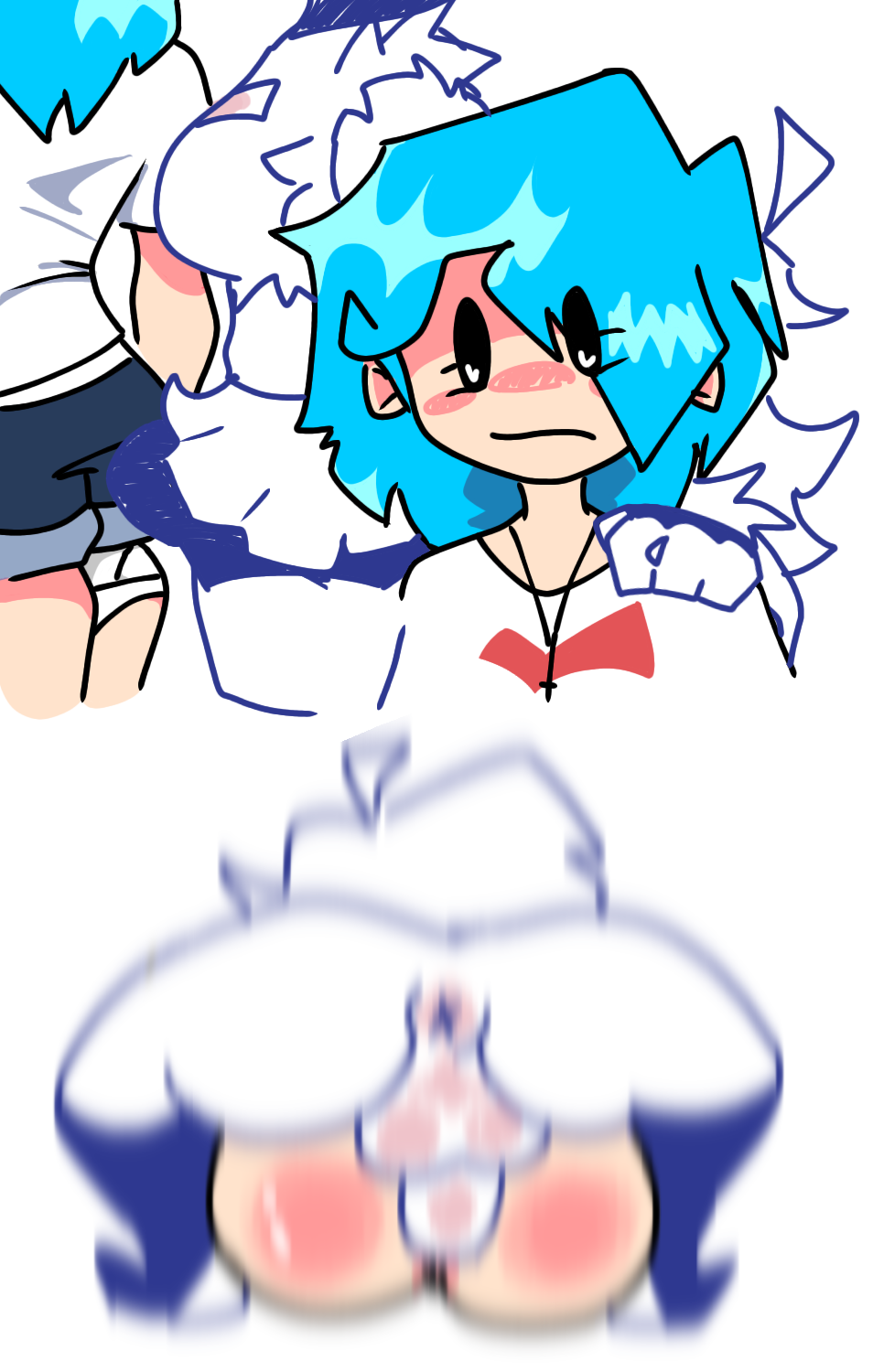 1futa, 1girls, anus, artist request, ass, balls, blue hair, clothed, clothing, dubious consent, duo, female, friday night funkin, friday night funkin mod, fully clothed, futa on female, futa sans pussy, futanari, human, humanoid, humanoid penis, instant loss, instant loss 2koma, intersex, light skin, light-skinned female, mating press, motion blur, nude, nusky, nusky (friday night funkin), penis, pussy, selfcest, skyblue, skyblue (friday night funkin), skyverse, vaginal penetration