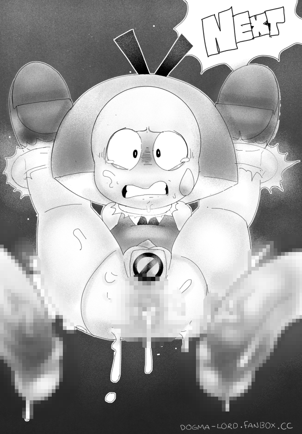 1girls, 2boys, aquamarine (steven universe), censored, cum, dogmalord, dubious consent, fairy, female, forced, forced presentation, gem (species), male, monochrome, mosaic censoring, penis, rape, short hair, steven universe, tears