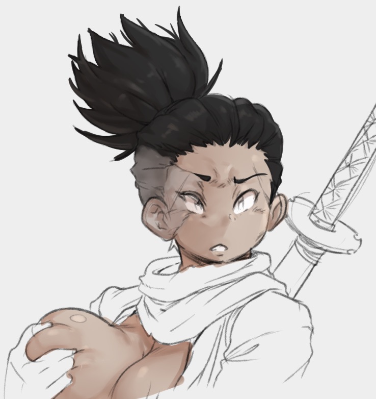 big_breasts black_hair breast_grab breast_squeeze colored_sketch facial_scar female female_only fromsoftware genderswap_(mtf) grabbing_own_breast katana monkeywithaafro ponytail rule_63 scarf sekiro sekiro:_shadows_die_twice sketch solo squeezing_breast tied_hair upper_body