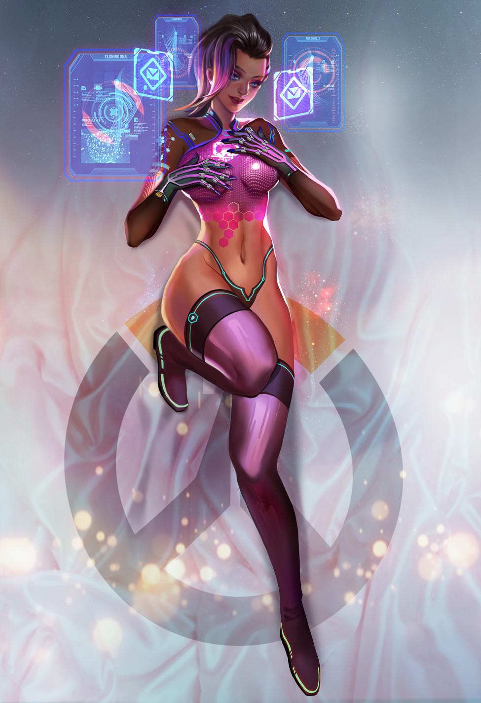 1girls abs ass big_ass blizzard_entertainment clothing dark-skinned_female fan_yang female female_only nude olivia_colomar overwatch overwatch_2 sombra tight_clothing