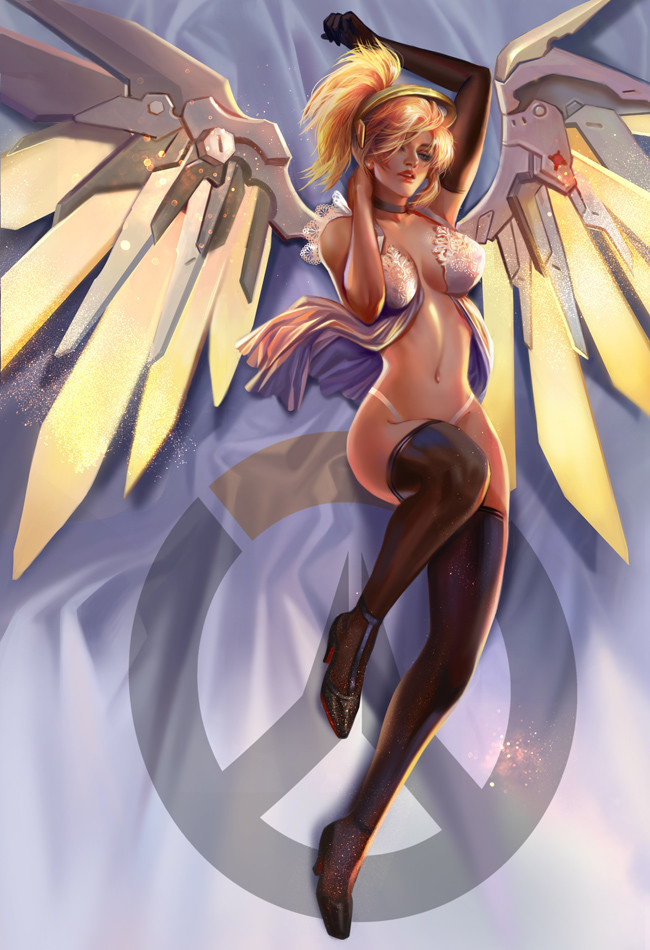 1girls abs ass big_ass blizzard_entertainment clothing fan_yang female female_only mercy nude overwatch tight_clothing wings