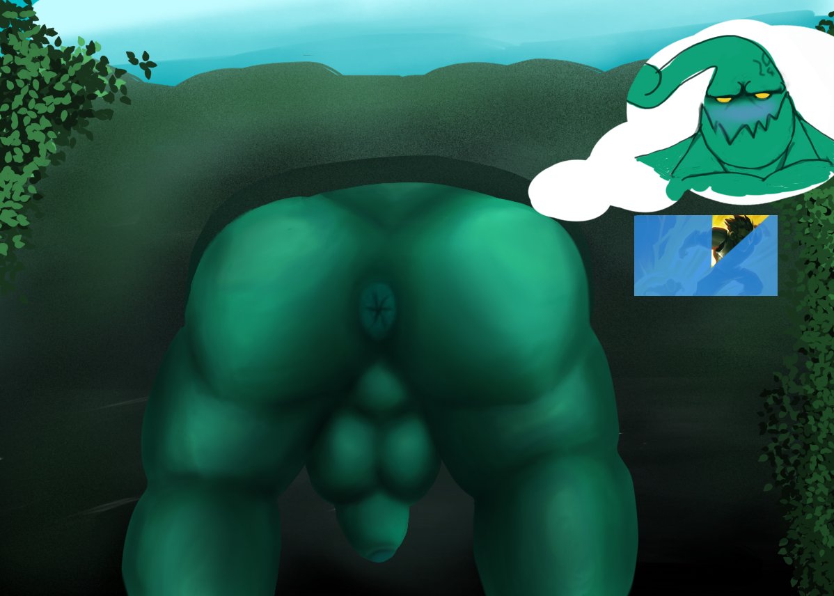1boy ass balls dick gay inviting inviting_to_sex league_of_legends male male_only monster outside penis presenting_ass riot_games stuck_in_wall thorekgs through_wall zac