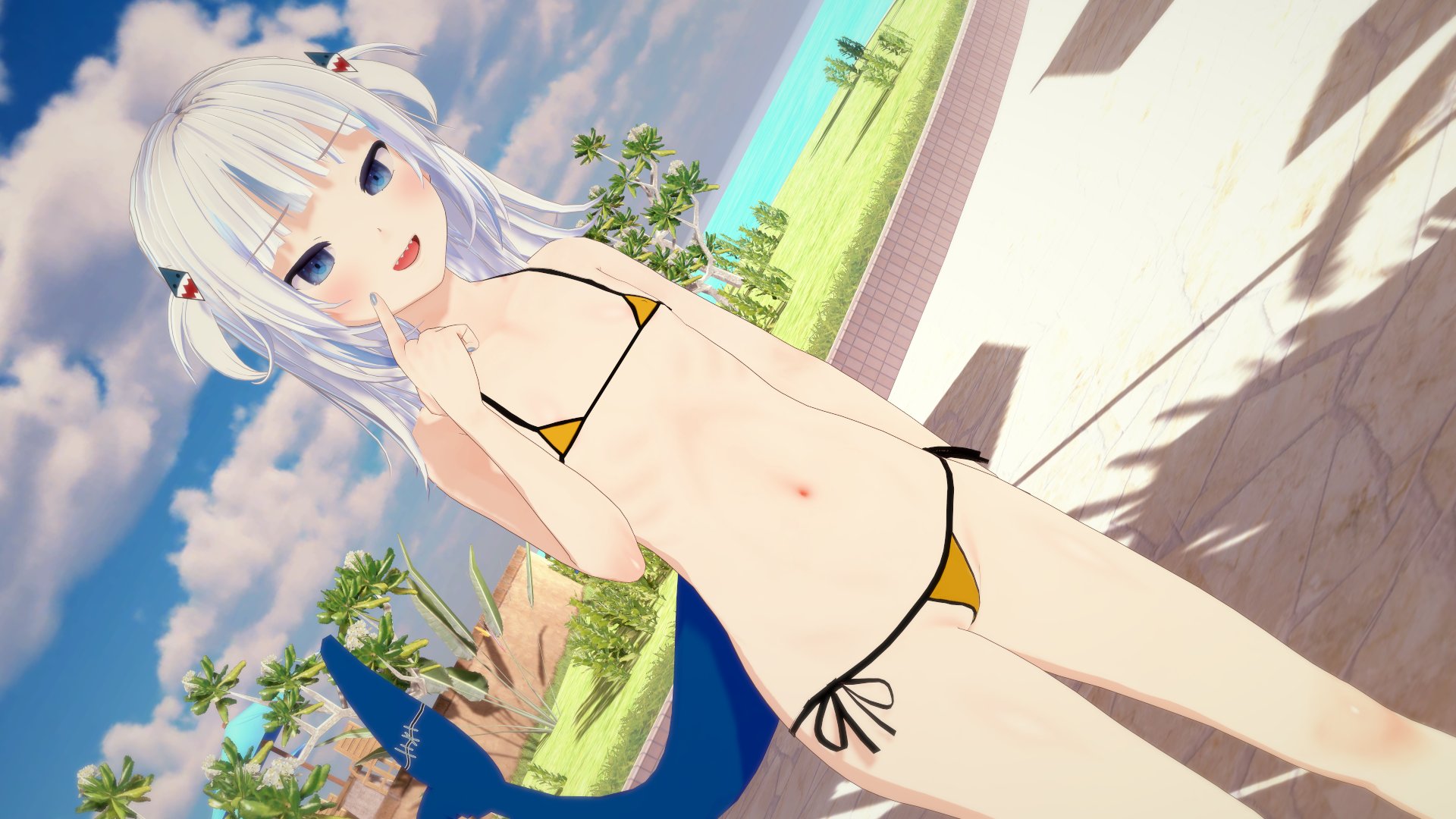 3d, female, gawr gura, hololive, hololive english, hololive myth, koikatsu, petite, small bikini, tagme, virtual youtuber, wataamage