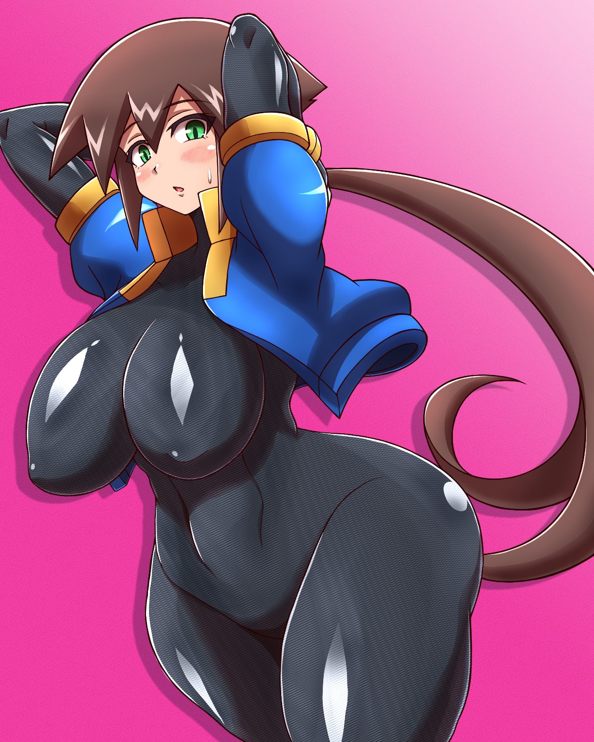 aile, ass, big ass, bodysuit, breasts, female, female only, huge ass, jpeg, mega man, mega man zx advent, noburockman, pink background, tagme, tomboy, voluptuous