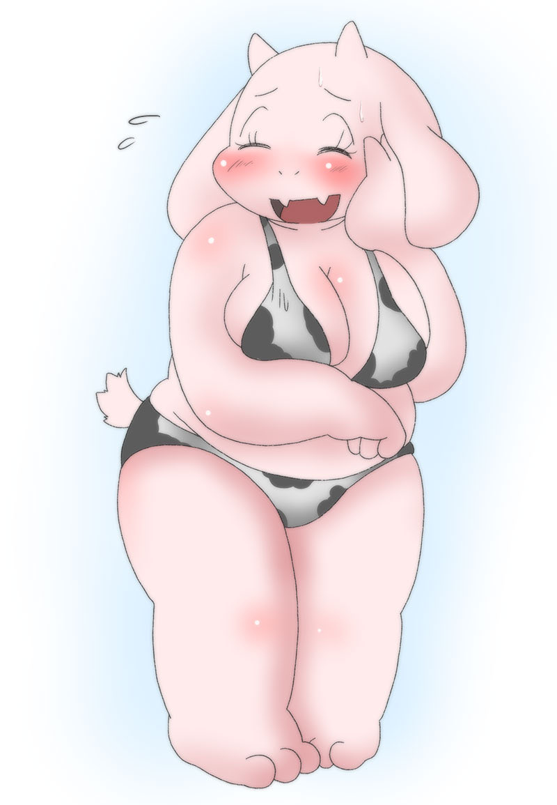 1girls 2d anthro aruput aruput_ut blush chubby female female_only flustered furry furry_female furry_only goat laughing mother solo swimsuit tagme toriel undertale undertale_(series)