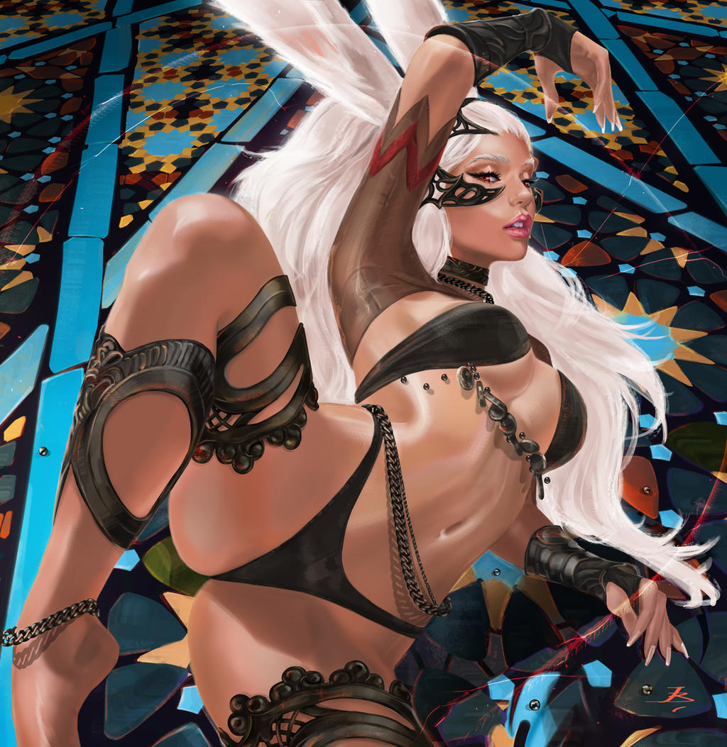 1girls, 2d, breasts, bunny ears, bunny girl, curvaceous, curvy, curvy female, curvy figure, exposed torso, female, female focus, female only, final fantasy, final fantasy xii, fran (ffxii), helmet, high resolution, highres, inner sideboob, light skin, light-skinned female, long fingernails, long nails, mostly nude, mostly nude female, pose, posing, red eyes, solo, solo female, spread legs, tattiart, viera, voluptuous, white hair