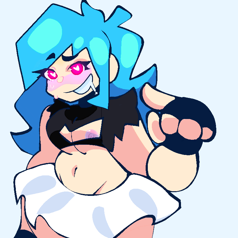 blue hair, boob window, breasts, female, friday night funkin, gloves, heart-shaped pupils, sky (friday night funkin), skyblue, skyverse, white skin, white skirt