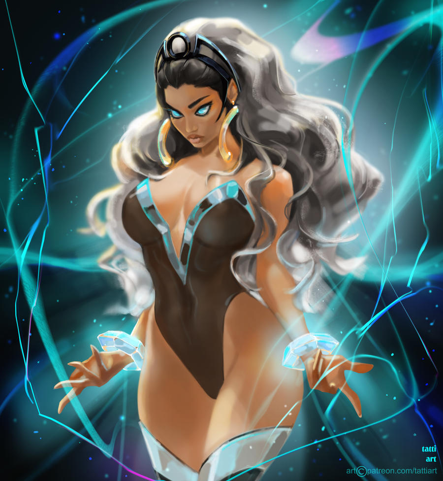 1girls african african_female blue_eyes cleavage curvaceous curvy curvy_female curvy_figure dark-skinned_female dark_skin female female_focus female_only fully_clothed hoop_earrings hoop_earrings_oversized hourglass_figure inner_sideboob legs long_hair marvel marvel_comics ororo_munroe pose posing solo solo_female storm_(x-men) tattiart thighs voluptuous white_hair x-men