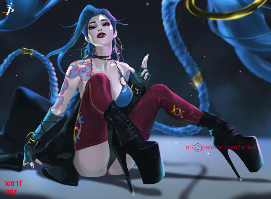 1girls, arcane, arcane jinx, ass, blue hair, braid, braided hair, curvaceous, curvy, curvy female, curvy figure, earrings, exposed ass, female, female focus, female only, heels, high heel boots, high heels, hoop earrings, hoop earrings oversized, jinx (league of legends), league of legends, light skin, light-skinned female, long hair, neck, pale skin, pale-skinned female, panties, platform heels, pose, posing, riot games, solo, solo female, tattiart, tattoo, voluptuous, white skin
