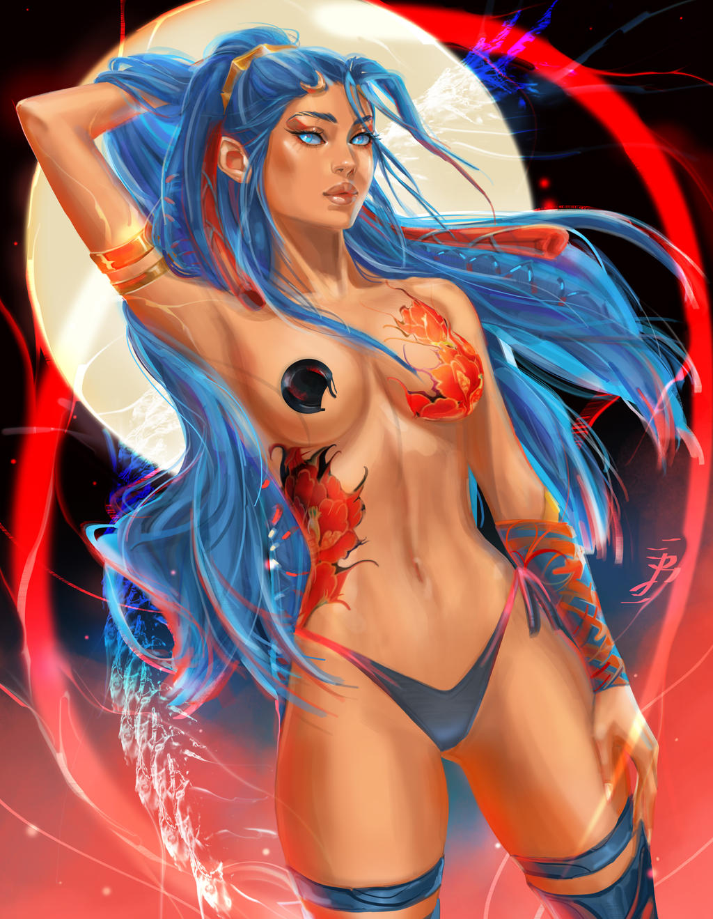 1girls blue_eyes blue_hair cleavage curvaceous curvy curvy_female curvy_figure exposed_breasts exposed_torso female female_focus female_only hairband hourglass_figure legs light-skinned_female light_skin long_hair mostly_nude oc original original_character panties pose posing si'lat_(tattiart) solo solo_female tattiart tattoo tattoos thighs voluptuous