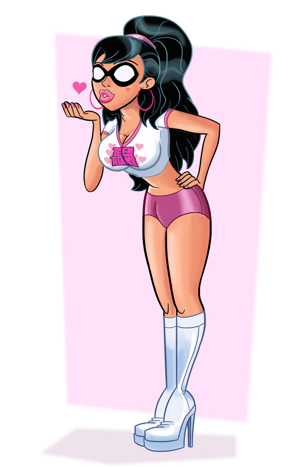 blowing_kiss dc dc_comics dick_grayson feminization hoop_earrings male nice-ass91 pink_lipstick pink_shorts robin_(dc) robin_(dick_grayson) sissy tank_top