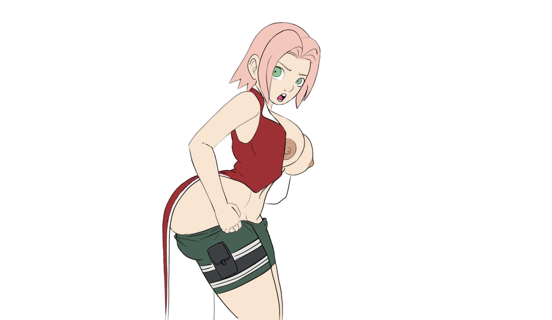 1girls, areola slip, areolae, ass, big ass, big breasts, biggies00, breasts, fat, favorite, female, naruto, naruto (classic), naruto (series), nipples, partially clothed, sakura haruno, sakura haruno (genin), solo, teenager