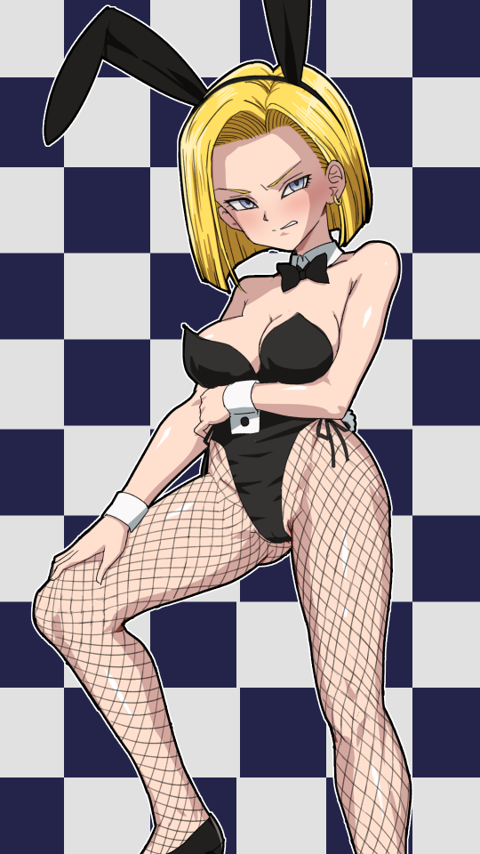 1girls android_18 big_breasts blonde blonde_hair blue_eyes cleavage curvy dragon_ball erect_nipples female high_heels huge_areolae huge_ass ome_(mercury_cigarette) puffy_nipples ribbon short_hair thick_lips voluptuous wide_hips yellow_hair