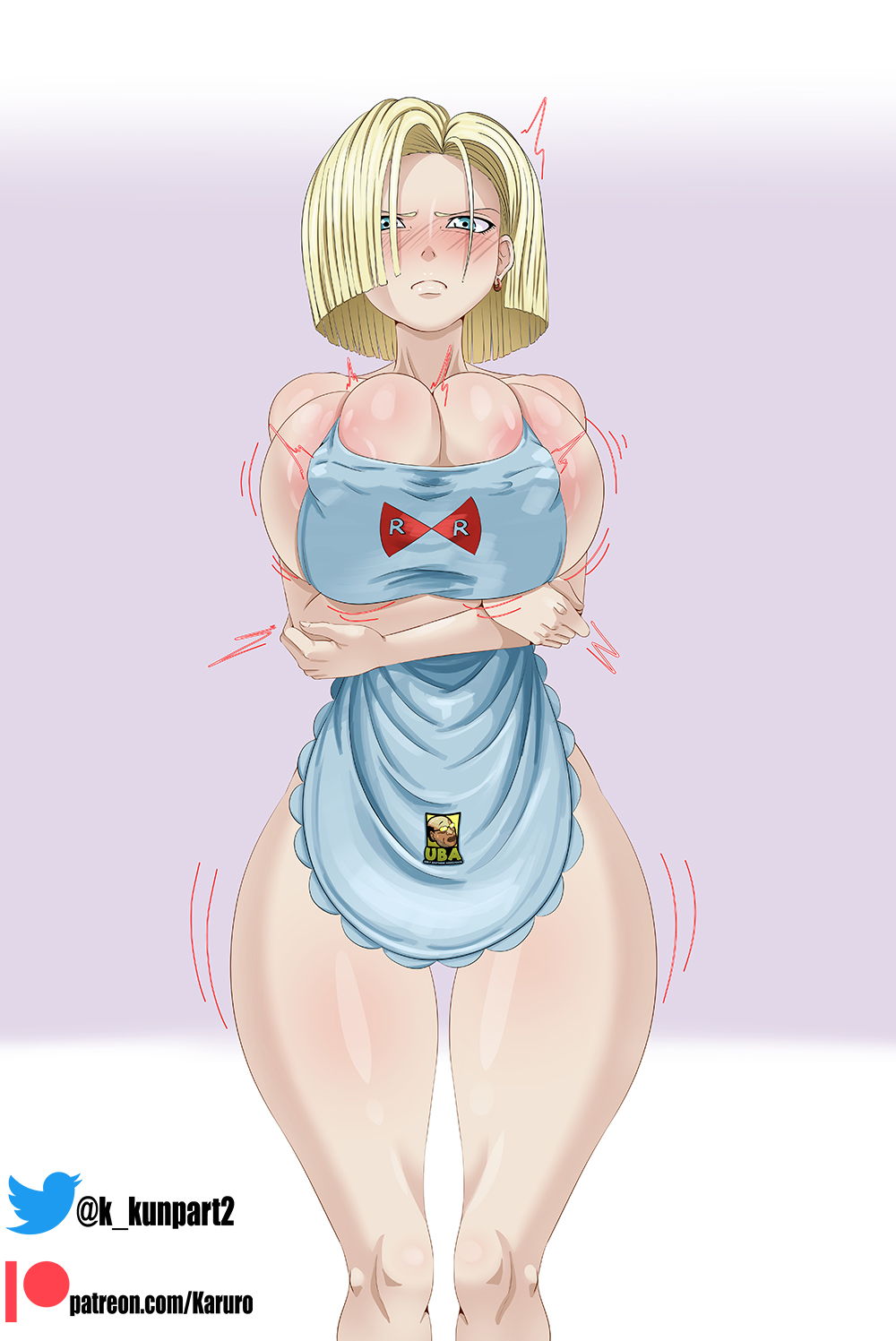 1girls, about to burst, alternate version available, android 18, ass, barely contained, barely contained breasts, barely fits, blonde, blonde female, blonde hair, blonde-haired female, blue eyes, breasts, breasts too big, bursting breasts, cleavage, curvy, dragon ball, erect nipples, female, huge areolae, huge ass, huge breasts, imminent wardrobe malfunction, inconvenient boobs, inconvenient breasts, karuro-kun, nipples, puffy nipples, short hair, thick lips, tight fit, undersized clothes, undersized clothing, voluptuous, wardrobe malfunction, wide hips, yellow hair