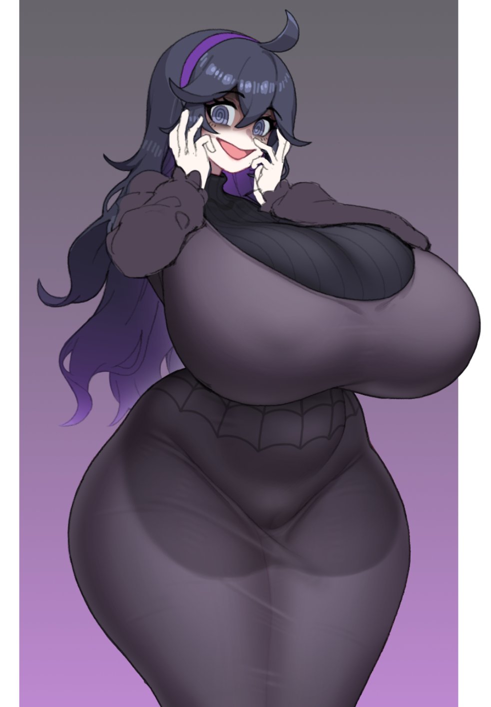 1girls, big breasts, box20502017, breasts, busty, female, hex maniac, pokemon, purple hair, purple headwear, slim waist, thick thighs