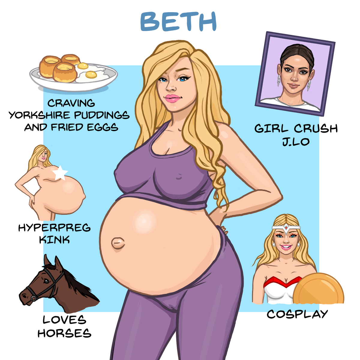 1girls, adoptable, belly, big belly, big breasts, blonde hair, blue eyes, breasts, bunintheoven, cameltoe, character profile, character sheet, female, hyper pregnancy, large breasts, light skin, light-skinned female, nipple bulge, pregnancy cravings, pregnant, pussy, solo female