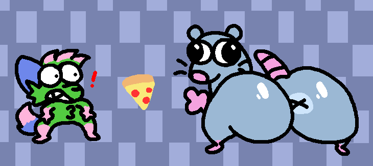2d_animation aliasing animated anus ass big_butt blue_body brick_(pizza_tower) digital_media_(artwork) don't_touch_my_pizza_(meme) duo exclamation_point felid feline floating_food floating_whiskers food gesture glistening glistening_butt green_body huge_butt kevin_(nyanwolf) looking_at_another looking_at_viewer looking_back looking_surprised loop male mammal meme multicolored_body murid murine nxyitn pizza pizza_tower rat rat_tail rodent seamless_loop shitpost tail tail_motion thick_thighs twerking waving waving_at_viewer whiskers x_anus