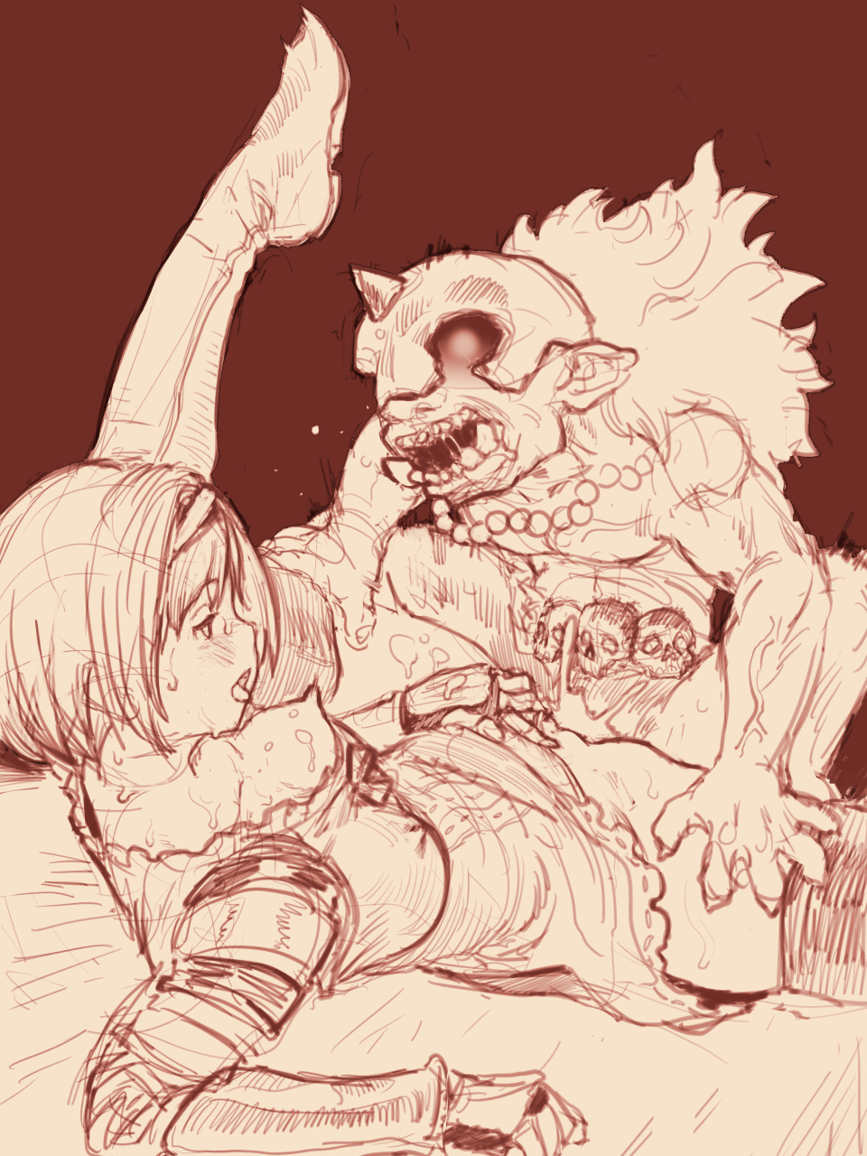 2=8 2equal8 breasts breasts_out djeeta_(granblue_fantasy) goblin goblin_male granblue_fantasy granblue_fantasy:_relink granblue_fantasy_versus high_boots interracial interracial_sex interspecies interspecies_sex missionary_position monochrome sketch spread_legs