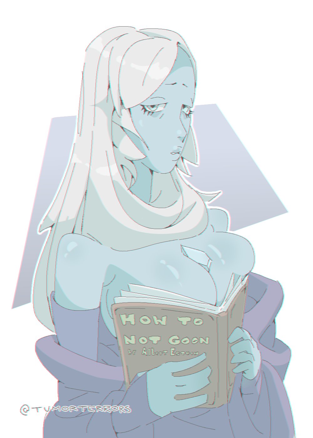 big breasts, big thighs, big titties, blue diamond (steven universe), blue eyes, blue skin, book, breasts, cartoon network, covered nipples, curvaceous, curvaceous female, curvaceous figure, curvy, curvy figure, female, female focus, female only, long hair, looking at viewer, steven universe, tumorterrors, white hair