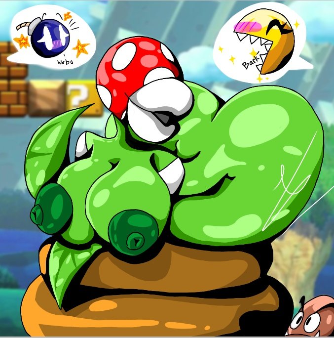 anthro areola ass big_butt bob-omb chain_chomp elemental_creature eyeless female flora_fauna goomba green_body japansadface leaf leaf_arms mario_bros nintendo nipples piranha_plant plant solo_focus