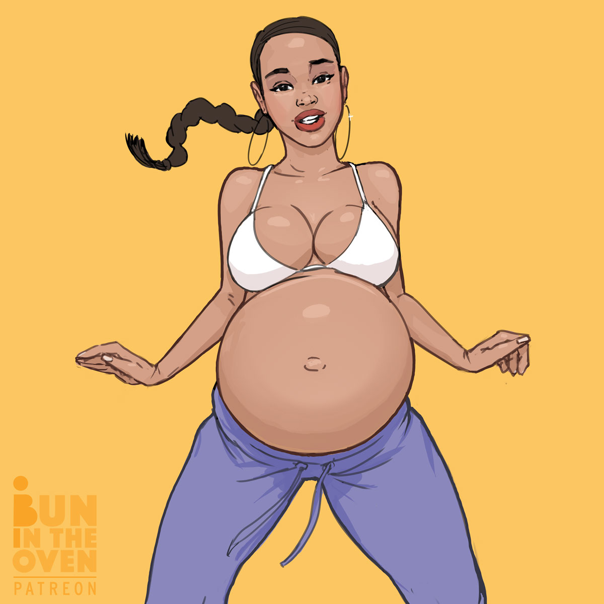 1girls belly big_belly big_breasts breasts bunintheoven cleavage dark-skinned_female dark_skin earrings female large_breasts pregnant