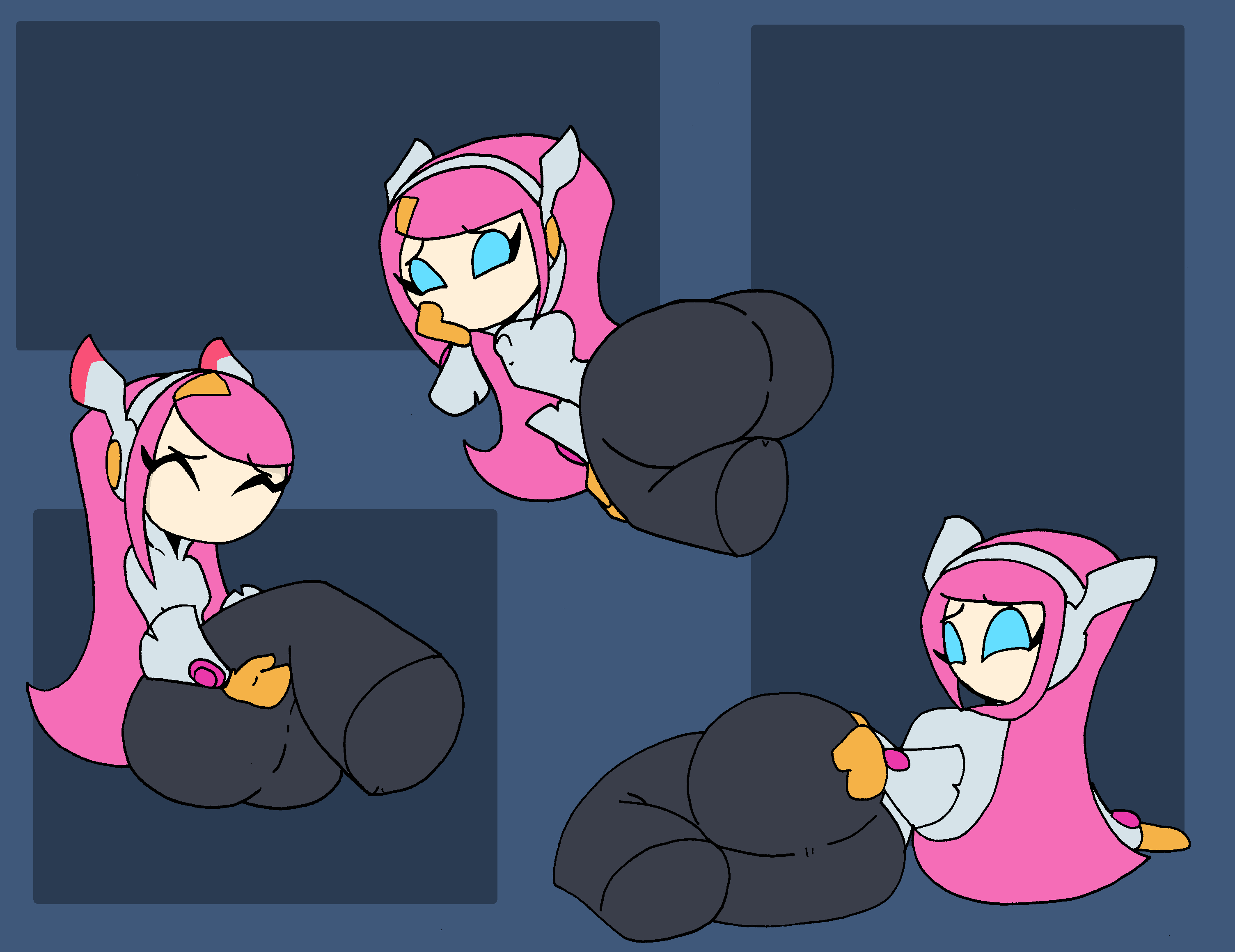 1girls, ass, ass bigger than head, ass expansion, ass focus, big ass, blue eyes, closed eyes, da-fuze, embarrassed, embarrassed female, female, groping own ass, groping self, kirby (series), kirby planet robobot, pink hair, round ass, secretary, simple background, soft ass, susanna patrya haltmann, susie (kirby), upgrade, upgraded