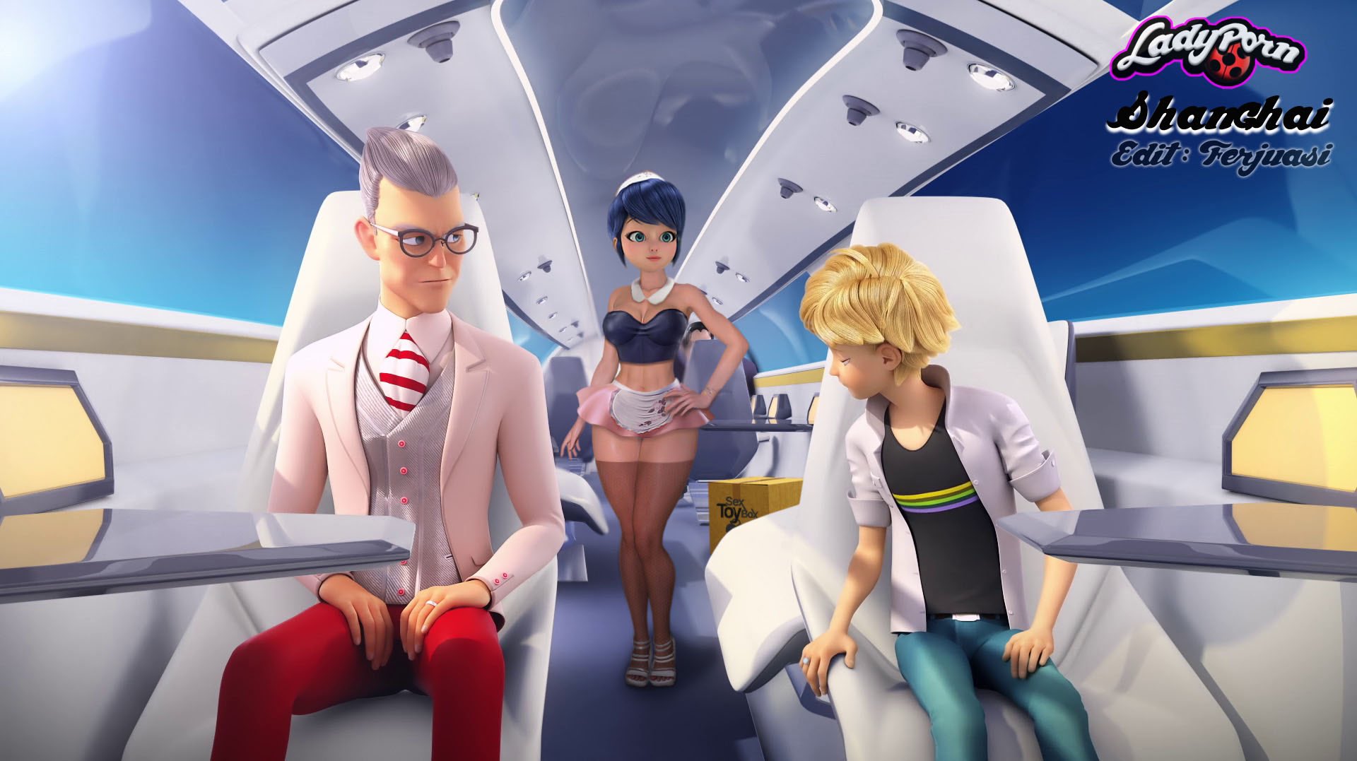1girls, 2boys, 3d, adrien agreste, blue, blue eyes, blue hair, father and son, female, ferjuasi, gabriel agreste, maid outfit, maid uniform, male, marinette dupain-cheng, miraculous ladybug, miraculous: tales of ladybug and cat noir, multiple boys, multiple males, tagme