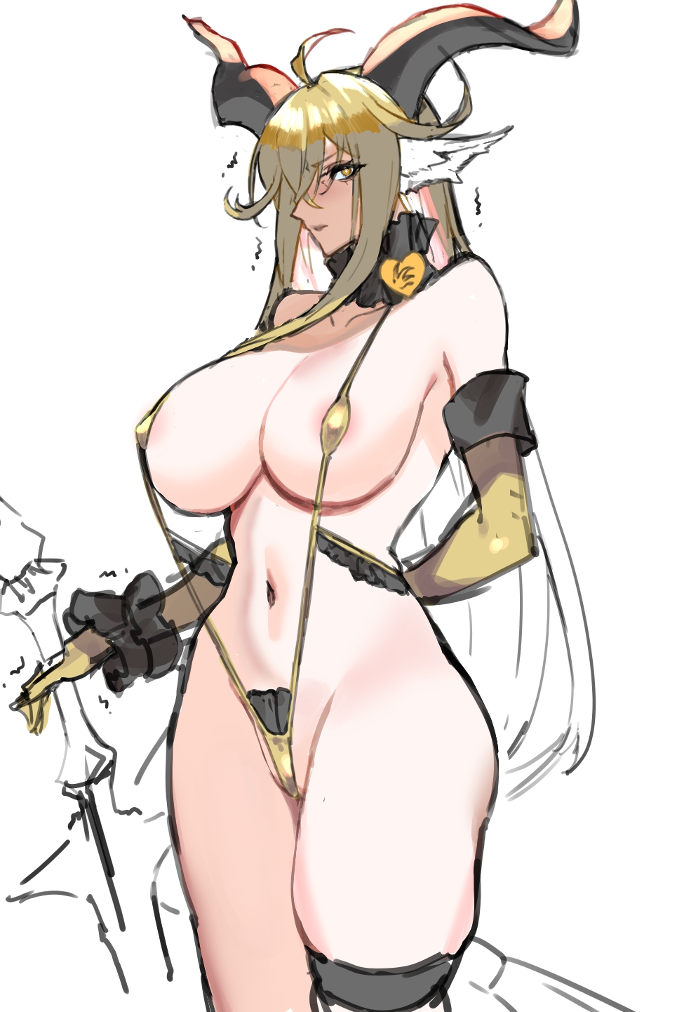 1girls, areola slip, arknights, cards, degenbrecher (arknights), elbow gloves, female, sketch, sling bikini, ukimukai, weapon