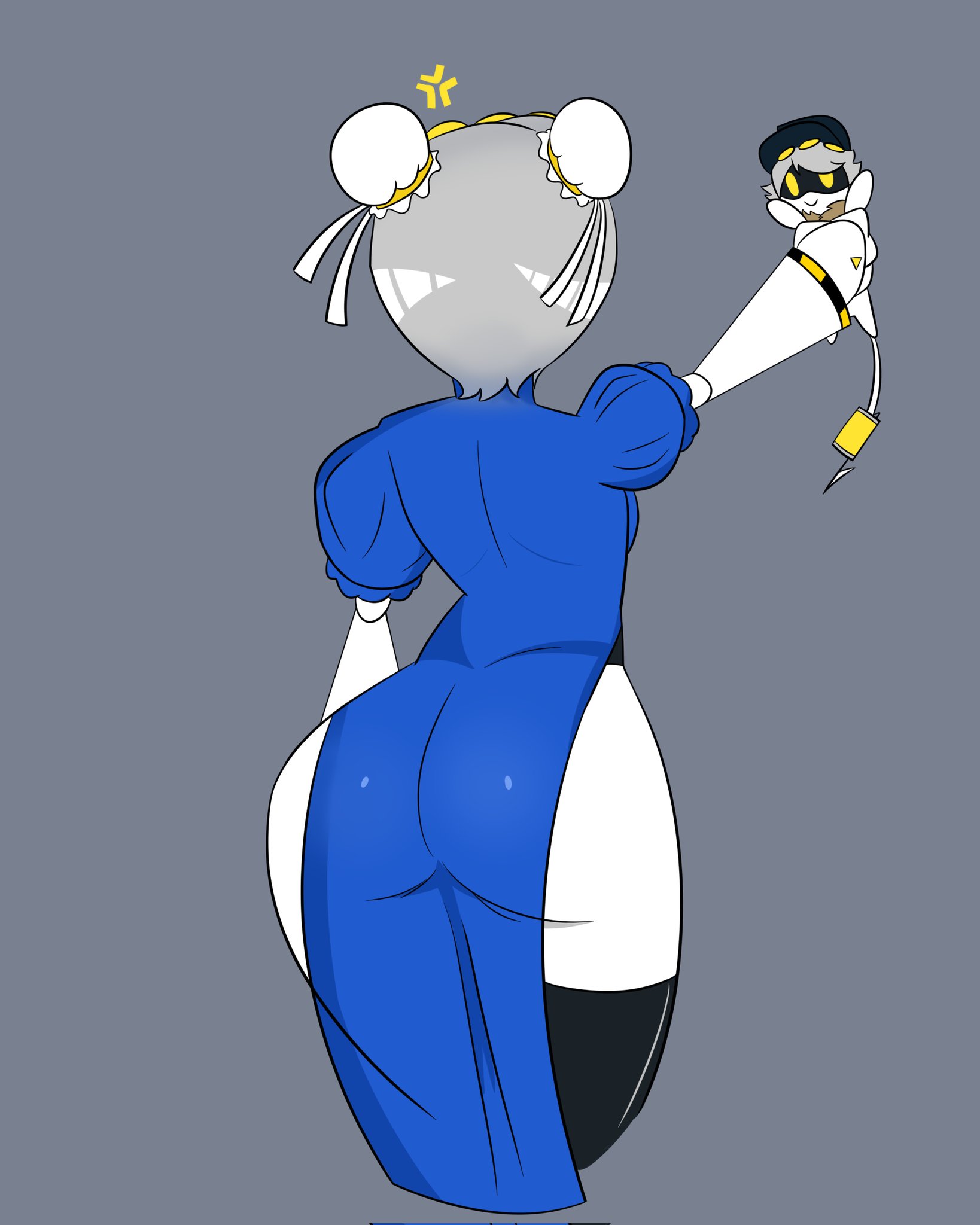 ass, ass focus, back view, biggestfanart, capcom, chun-li (cosplay), clothed, cosplay, disassembly drone, female, glitch productions, j (murder drones), murder drones, n (murder drones), not looking at the viewer, plushie, robot, robot girl, robot humanoid, street fighter, tagme, thick thighs, white body