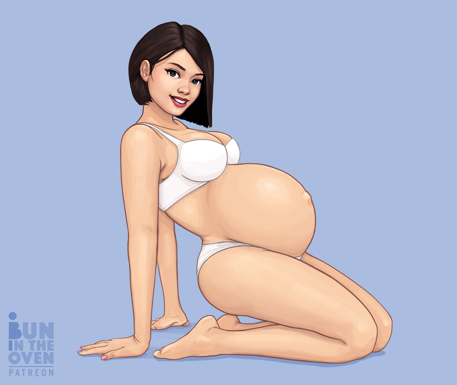 asian, asian female, belly, big belly, big breasts, black hair, bra, breasts, bunintheoven, female, panties, pregnant, underwear