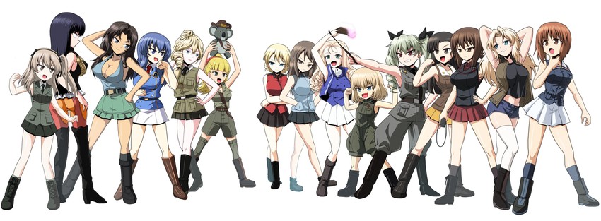 15girls 2d anchovy anchovy_(girls_und_panzer) anime big_breasts blonde_hair blue_hair brown_hair darjeeling eclair_(girls_und_panzer) el_(girls_und_panzer) girls_und_panzer green_hair huge_breasts jajka_(girls_und_panzer) katyusha katyusha_(girls_und_panzer) kay_(girls_und_panzer) marie_(girls_und_panzer) mika_(girls_und_panzer) nishizumi_maho nishizumi_miho no_sleeves shimada_arisu wallaby_(girls_und_panzer) yellow_hair