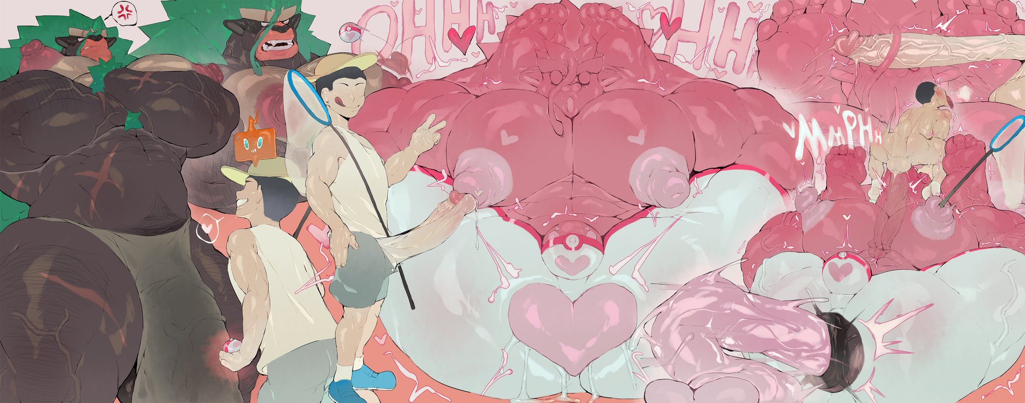 :>=, ahegao, anthro, caught in pokeball, furry, gay, generation 8 pokemon, kd gai, male, male only, pokemon, rillaboom