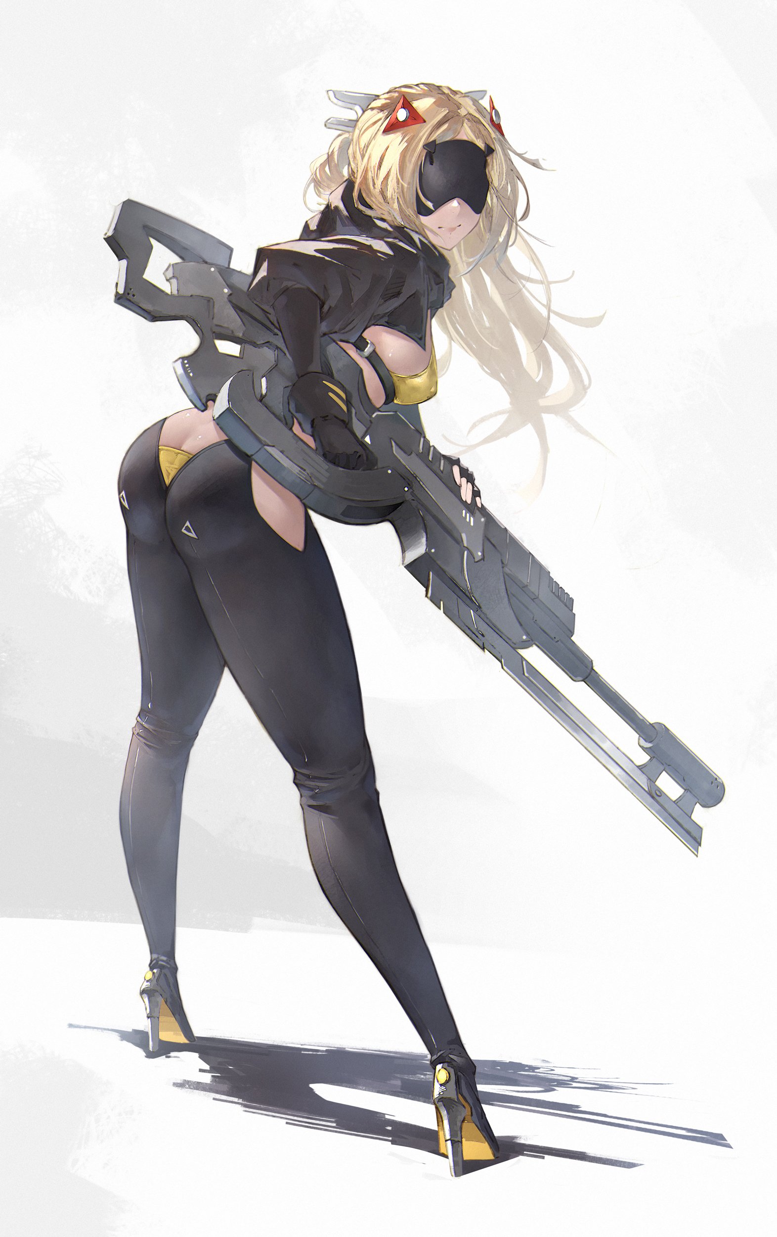1girls, artist request, ass, blind, blind girl, blonde female, blonde hair, fat ass, female, female only, fully clothed, gun, hoyoverse, huge ass, huge butt, large ass, large butt, light skin, light-skinned female, mihoyo, sniper, sniper rifle, thick, thick ass, tight clothes, tight clothing, trigger (zenless zone zero), visor, visor (eyewear), visor cap, zenless zone zero